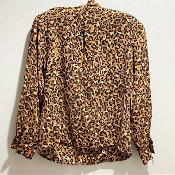 Vintage ANNE KLEIN 80s Animal Print Cheetah Button Up Blouse Shoulder Pads Sz 4 - Picture 2 of 7